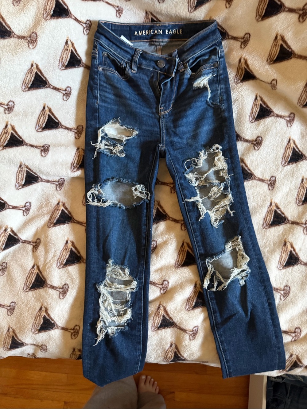 American Eagle Outfitters Dark Blue Ripped Skinny Jeans